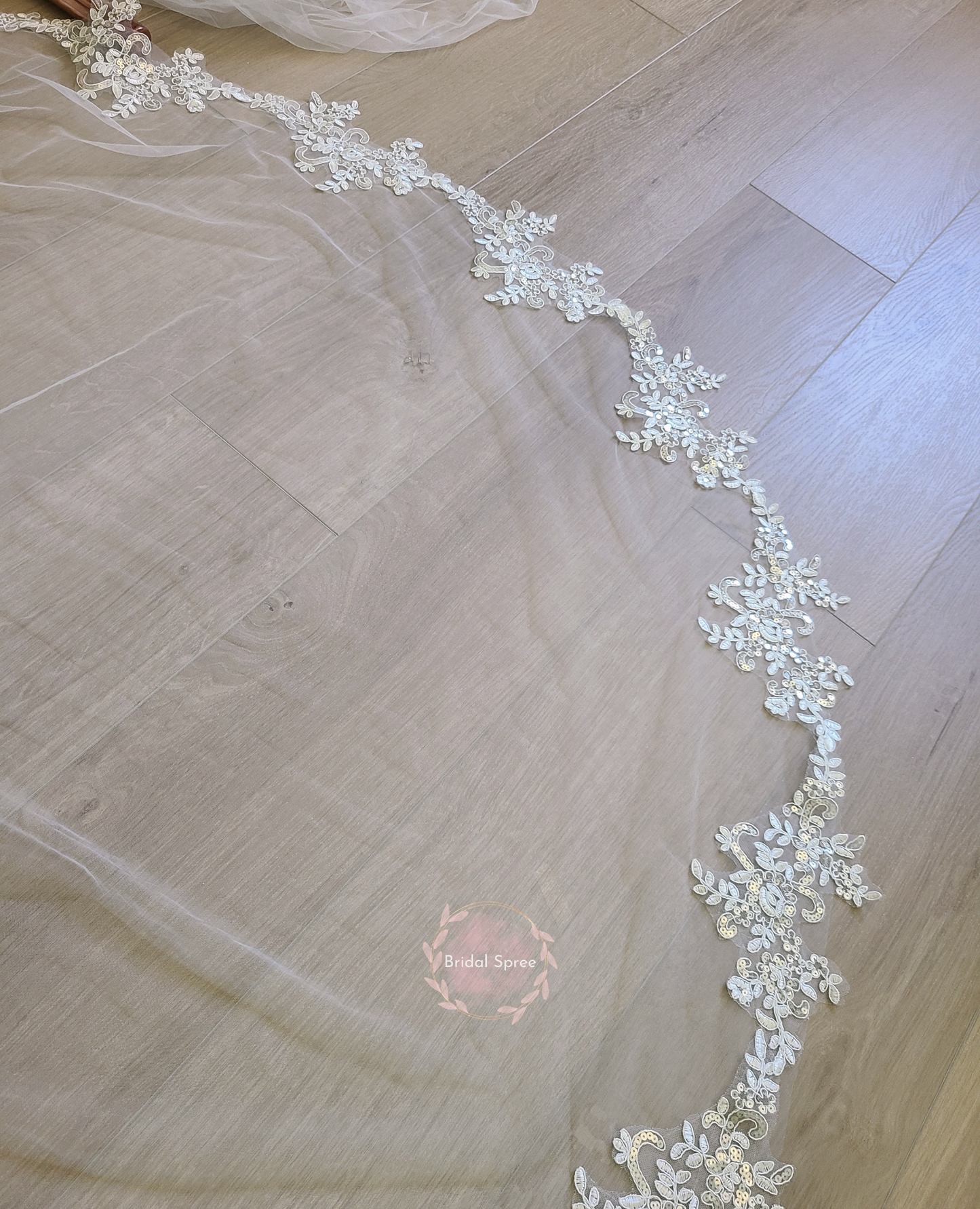 Floral Leaves Lace Cathedral Veil with Sparkles sold by Bridal Spree Canada USA