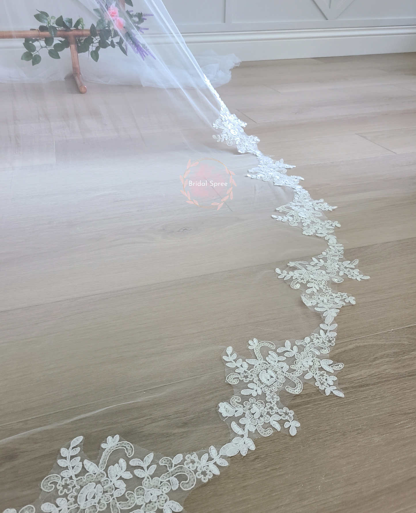 Floral Lace Cathedral Veil with Sparkles sold by Bridal Spree Canada USA