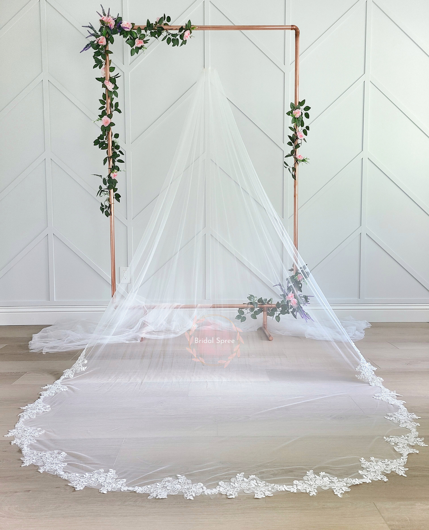 Floral Lace Cathedral Veil with Sparkles sold by Bridal Spree Canada USA