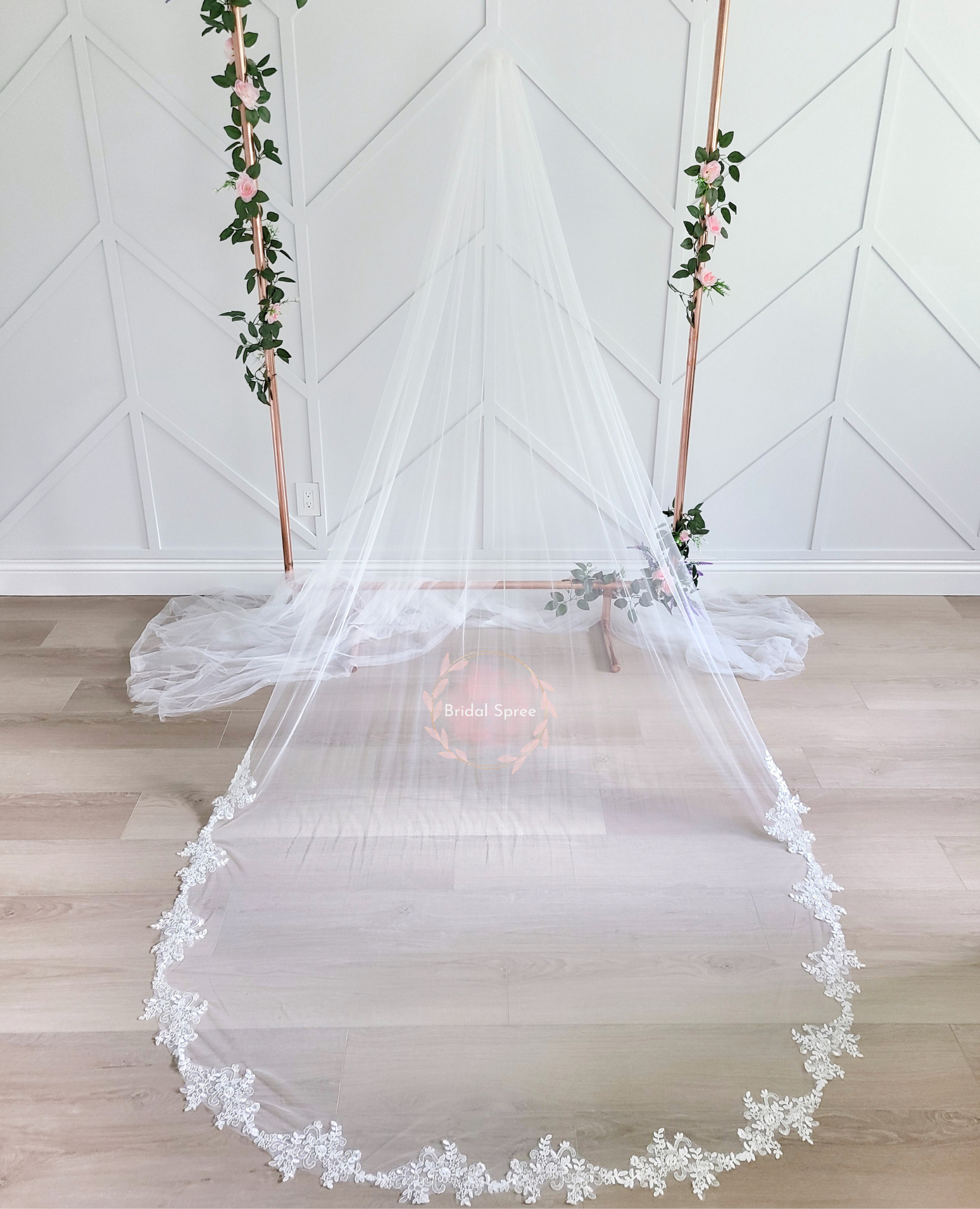 Floral Leaves Lace Cathedral Veil with Sparkles sold by Bridal Spree Canada USA