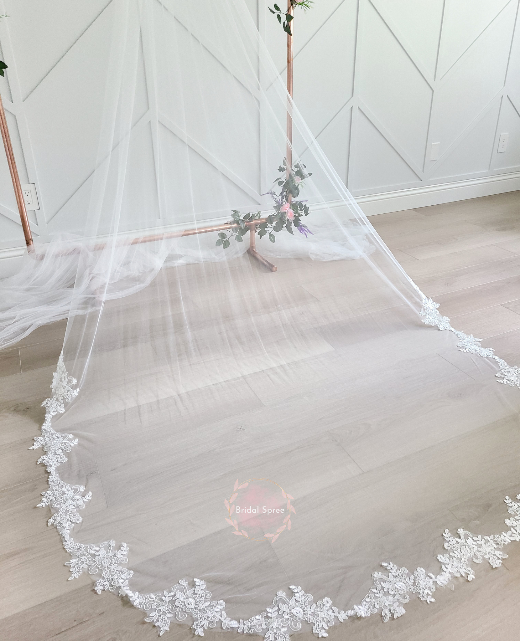 Floral Leaves Lace Cathedral Veil with Sparkles sold by Bridal Spree Canada USA