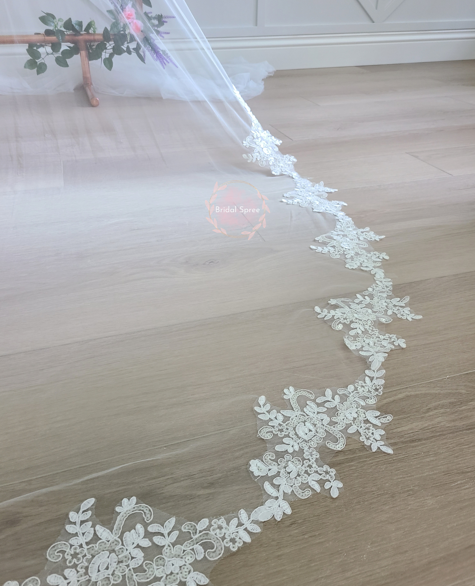 Floral  Lace Cathedral Veil with Sparkles sold by Bridal Spree Canada USA