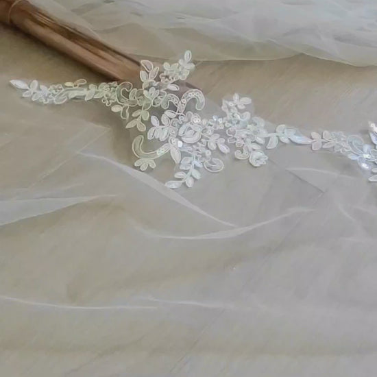 floral leaves lace cathedral veil with sparkles sequins 