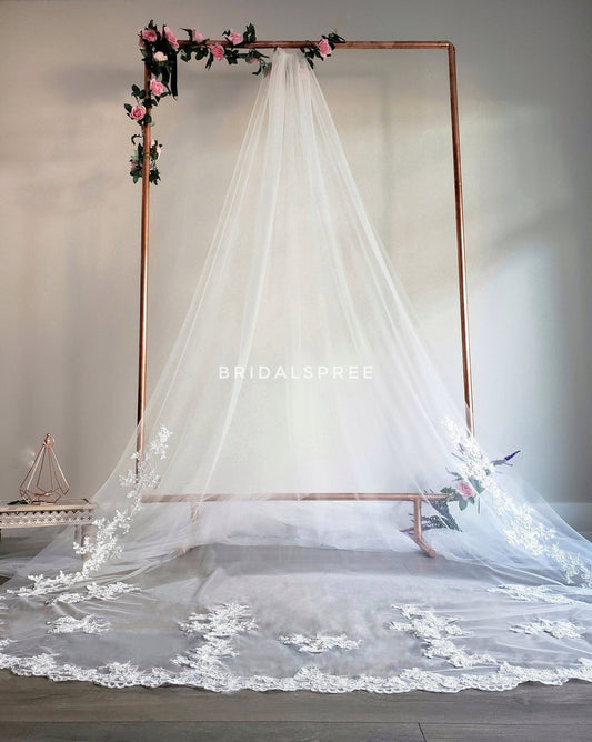 Bridal Spree's stunning and intricate lace cathedral veil with lace up midway
